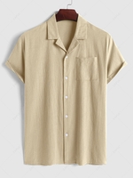 ZAFUL Chemise Texturée en Coton et en Lin avec Poche en Avant Design Xl Café lumière
