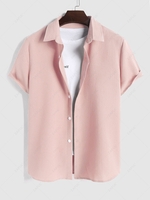 ZAFUL Chemise Texturée en Couleur Unie à Manches Courtes L Rose clair