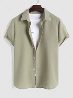 ZAFUL Chemise Texturée en Couleur Unie à Manches Courtes L Vert clair