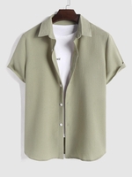 ZAFUL Chemise Texturée en Couleur Unie à Manches Courtes S Vert clair