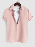 ZAFUL Chemise Texturée en Couleur Unie à Manches Courtes Xl Rose clair