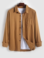 ZAFUL Chemise Texturée en Couleur Unie à Manches Longues en Twill M Café