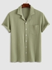 ZAFUL Chemise Texturée en Couleur Unie Manches Courtes à Col Revers L Vert clair