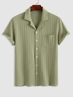 ZAFUL Chemise Texturée en Couleur Unie Manches Courtes à Col Revers S Vert clair