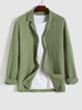 ZAFUL Chemise Texturée en Couleur Unie Manches Longues à Col Revers L Vert clair