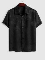 ZAFUL Chemise Texturée Motif de Rose en Satin à Manches Courtes en Jacquard Xl Noir