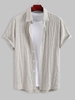 ZAFUL Chemise Texturée Motif Rayé en Coton et Lin à Manches Courtes M Café lumière