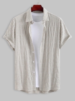ZAFUL Chemise Texturée Motif Rayé en Coton et Lin à Manches Courtes M Café lumière