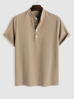 ZAFUL Chemise Texturée Rayée en Coton et en Lin à Demi-Bouton M Café lumière