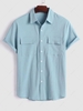 ZAFUL Chemise Texturée Simple avec Poche à Rabat à Manches Courtes S Bleu clair