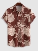 ZAFUL Chemise Vintage à Imprimé Fleurie à Manches Courtes L Café
