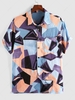 ZAFUL Chemise Vintage Géométrique Imprimée à Manches Courtes avec Poche S Bleu clair