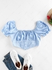 ZAFUL Chemisier Boutonné à Manches Bouffantes avec Nœud Papillon à Volants Xl Bleu clair