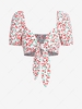ZAFUL Chemisier Court à Imprimé Cerise Noué en Avant à Manches Bouffantes S Blanc