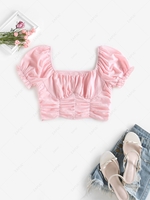 ZAFUL Chemisier Court à Manches Bouffantes à Volants S Rose clair