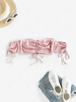 ZAFUL Chemisier Court Noué Sanglé à Epaule Dénudée en Vichy M Rose léger
