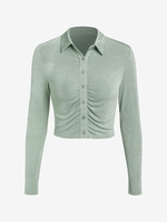 ZAFUL Chemisier Court Plissé Boutonné Xl Vert clair
