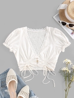 ZAFUL Chemisier Court Plissé Festonné L Blanc