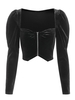 ZAFUL Chemisier Court Zippé à Manches Gigot en Velours M Noir