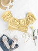 ZAFUL Chemisier Court Zippé Sanglé à Manches Bouffantes S Jaune clair