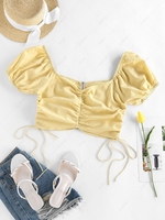 ZAFUL Chemisier Court Zippé Sanglé à Manches Bouffantes S Jaune clair
