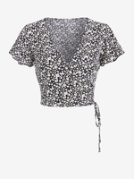 ZAFUL Chemisier Enveloppé Court Fleuri Noué M Noir