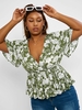 ZAFUL Chemisier Péplum Fleur à Manches Papillon de Grande Taille