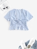 ZAFUL Chemisier Péplum Rayé Noué en Avant avec Nœud Papillon S Bleu clair