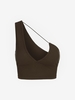 ZAFUL Crop Top Découpé Côtelé à Une Epaule L Café profond