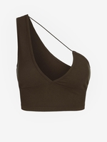 ZAFUL Crop Top Découpé Côtelé à Une Epaule M Café profond
