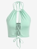 ZAFUL Crop Top Découpé Ouvert Au Dos à Lacets à Col Halter S Vert clair