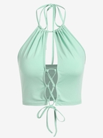 ZAFUL Crop Top Découpé Ouvert Au Dos à Lacets à Col Halter S Vert clair