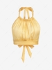 ZAFUL Crop Top Plissé Noué Ouvert en Arrière à Col Halter L Jaune clair