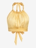 ZAFUL Crop Top Plissé Noué Ouvert en Arrière à Col Halter M Jaune clair
