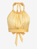 ZAFUL Crop Top Plissé Noué Ouvert en Arrière à Col Halter M Jaune clair