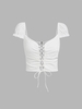 ZAFUL Crop Top Zippé à Manches Bouffantes à Lacets M Blanc