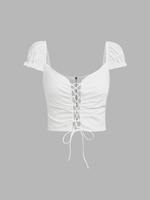 ZAFUL Crop Top Zippé à Manches Bouffantes à Lacets M Blanc