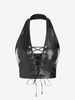 ZAFUL Débardeur à Lacets à Col Halter en Faux Cuir M Noir