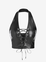 ZAFUL Débardeur à Lacets à Col Halter en Faux Cuir M Noir