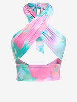 ZAFUL Débardeur Bandage Croisé Fleur à Col Halter S