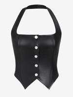 ZAFUL Débardeur Boutonné à Ourlet Asymétrique à Col Halter M Noir