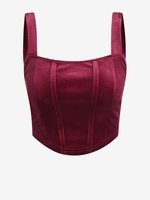 ZAFUL Débardeur Corset en Couleur Unie en Velours S Rouge foncé