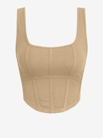 ZAFUL Débardeur Corset Maigre Côtelé à Col U L Café lumière