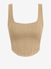 ZAFUL Débardeur Corset Maigre Côtelé à Col U S Café lumière
