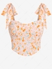 ZAFUL Débardeur Corset Plissé à Imprimé Rose à Epaule Nouée à Volants S Orange clair