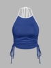 ZAFUL Débardeur Court Contrasté Sanglé à Col Halter L Bleu profond