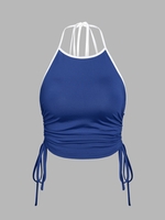 ZAFUL Débardeur Court Contrasté Sanglé à Col Halter S Bleu profond