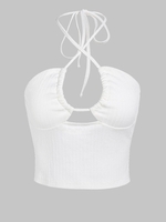 ZAFUL Débardeur Court Côtelé à Col Halter L Blanc