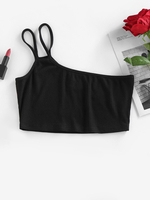 ZAFUL Débardeur Court Côtelé à Une Epaule S Noir
