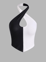 ZAFUL Débardeur Court Côtelé en Blocs de Couleurs à Col Halter S Multi a